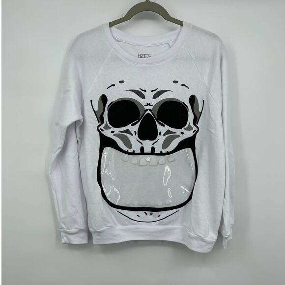Freeze Womens White Long Sleeve Skull Graphic Pocket Sweatshirt NEW Medium - Picture 1 of 10